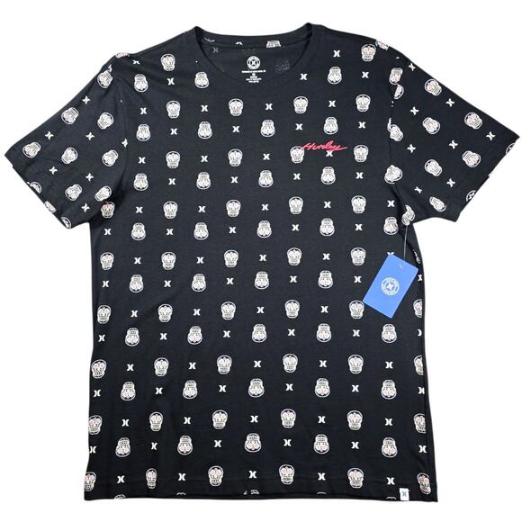 Hurley Black Graphic T-Shirt Mens Medium Day of the Dead Sugar Skull Calavera - Picture 2 of 9